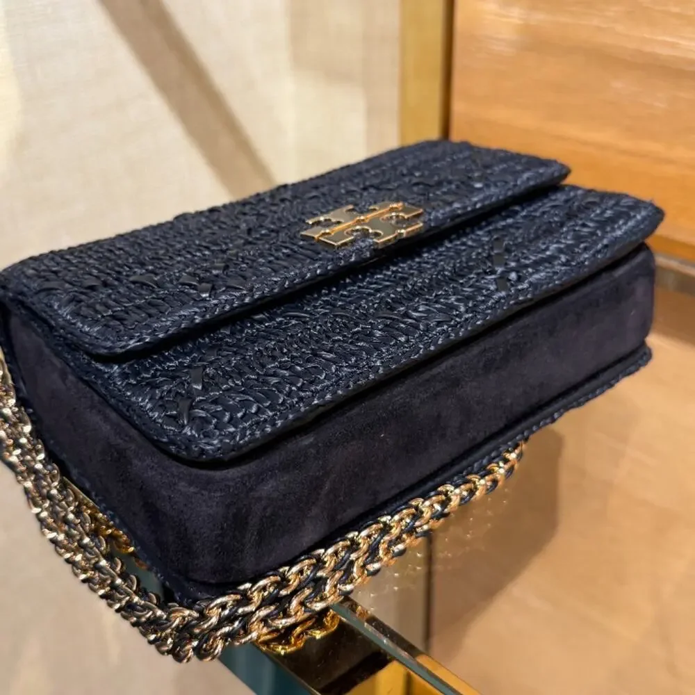 NEW‼️Tory Burch Britten Raffia Crochet Small Shoulder Bag 183122 $670 Black